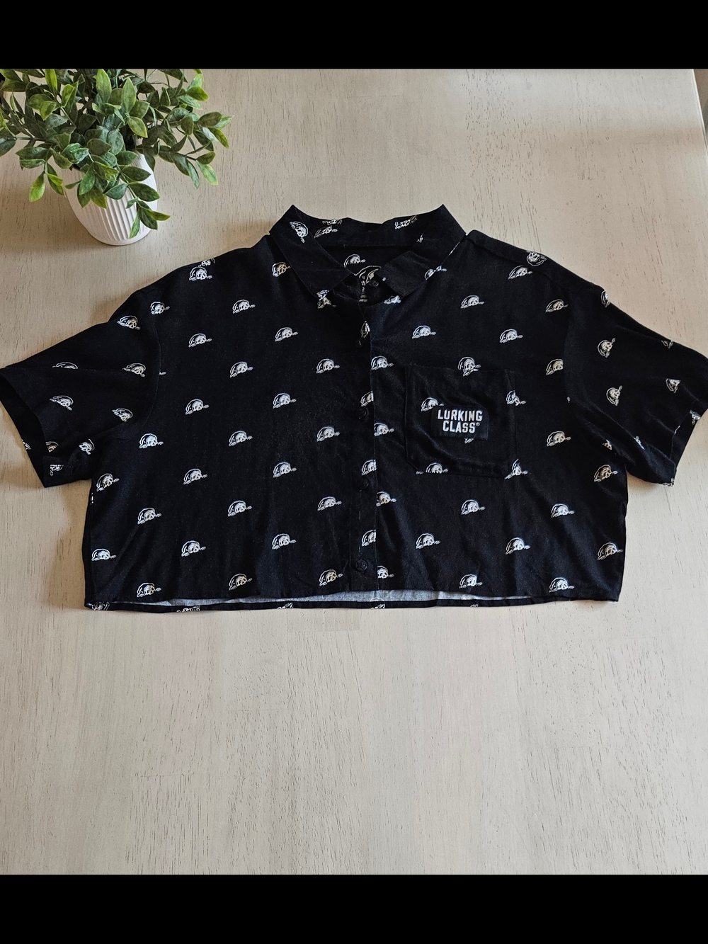 Lurking Class Black Patterned Cropped Shirt